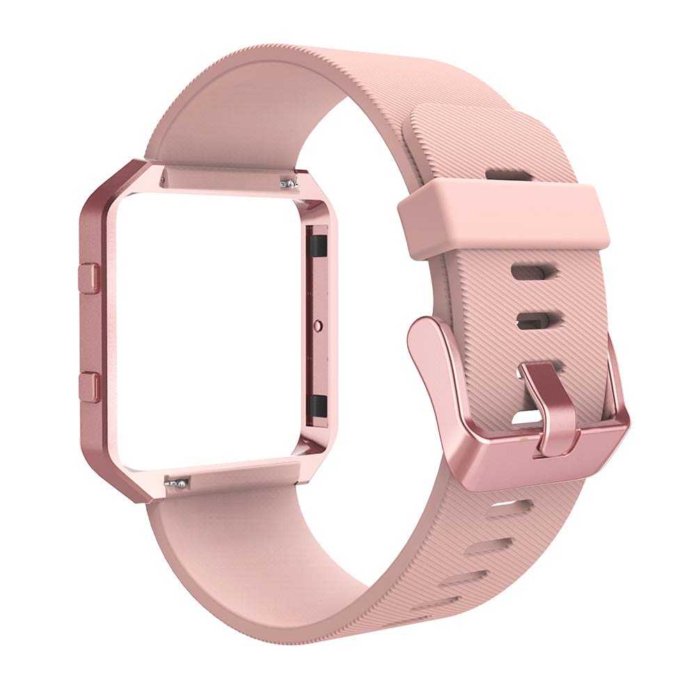 Simpeak Simpeak Sport Band Compatible with Fitbit Blaze Smartwatch Sport Fitness, Silicone Wrist Band with Meatl Frame Replacement for Fitbit Blaze Men Women, Large, Pink Band+Rose Pink Frame - View 5 of 7