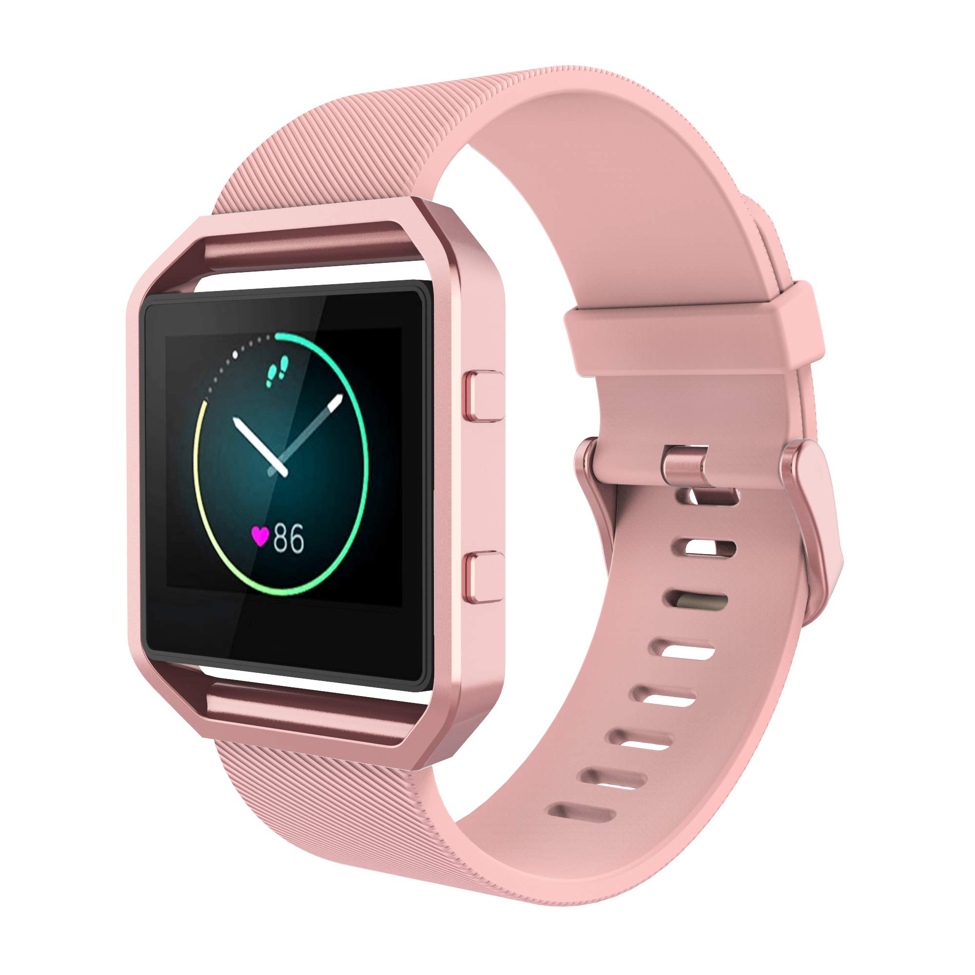 Simpeak Simpeak Sport Band Compatible with Fitbit Blaze Smartwatch Sport Fitness, Silicone Wrist Band with Meatl Frame Replacement for Fitbit Blaze Men Women, Large, Pink Band+Rose Pink Frame - View 6 of 7