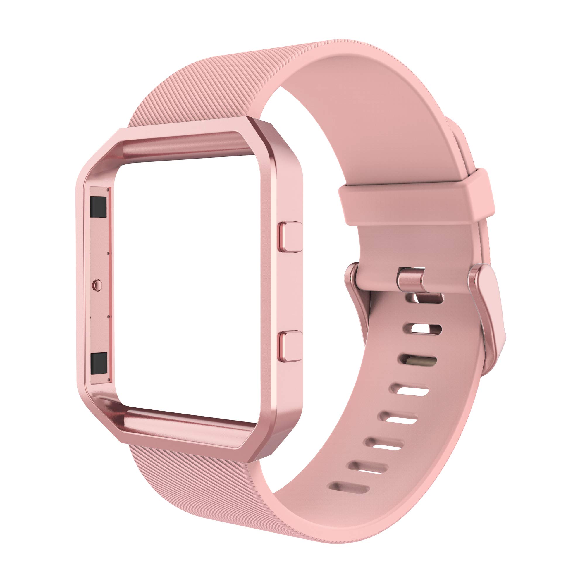 Simpeak Sport Band Compatible with Fitbit Blaze Smartwatch Sport Fitness, Silicone Wrist Band with Meatl Frame Replacement for Fitbit Blaze Men Women, Large, Pink Band+Rose Pink Frame