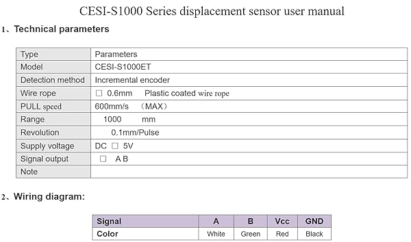 CALT Economical 1000 mm Draw Wire Displacement Linear Encoder Sensor AB Phase CESI-S1000E with 0-1000mm Measuring Range and TTL Output - View 7 of 7