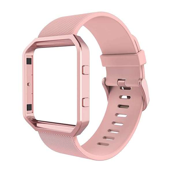 Simpeak Sport Band for Fitbit Blaze - Silicone Wristband with Metal Frame, Pink & Rose Pink, Perfect for Men & Women