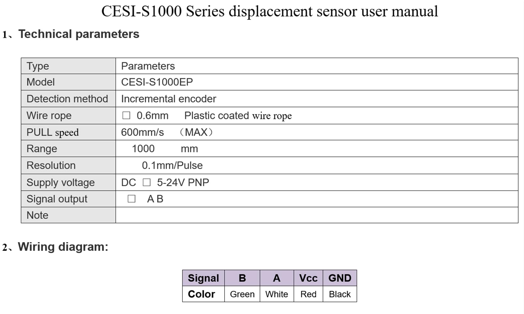 CALT Economical 1000 mm Draw Wire Displacement Linear Encoder Sensor AB Phase CESI-S1000E with 0-1000mm Measuring Range and PNP Output - View 5 of 6