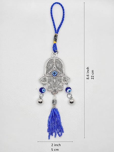LUCKBOOSTIUM LUCKBOOSTIUM Silver Hamsa Hand Charm with Blue Beads for Home and Car Rear View Mirror Hanging Accessories - View 3 of 7