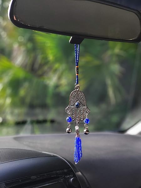 LUCKBOOSTIUM LUCKBOOSTIUM Silver Hamsa Hand Charm with Blue Beads for Home and Car Rear View Mirror Hanging Accessories - View 4 of 7