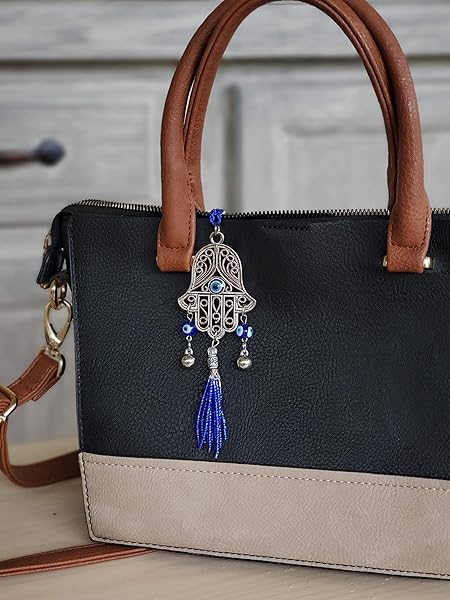 LUCKBOOSTIUM LUCKBOOSTIUM Silver Hamsa Hand Charm with Blue Beads for Home and Car Rear View Mirror Hanging Accessories - View 6 of 7