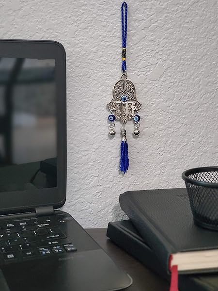 LUCKBOOSTIUM LUCKBOOSTIUM Silver Hamsa Hand Charm with Blue Beads for Home and Car Rear View Mirror Hanging Accessories - View 7 of 7