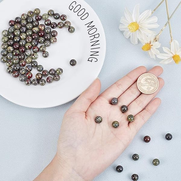 OLYCRAFT OLYCRAFT 94pcs 8mm Natural Dragon Blood Stone Beads for Jewelry Making Bracelet Necklace Natural Jasper Loose Gemstone Beads - View 4 of 8