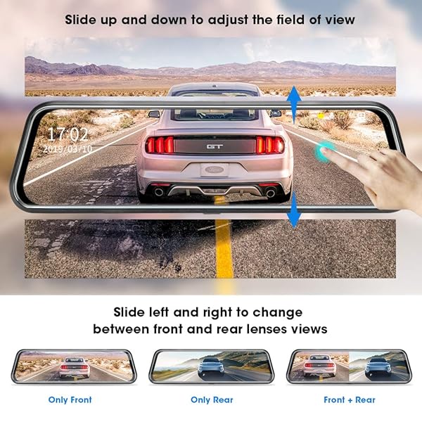 Jansite 10 Inch Mirror Dash Cam 1080P FHD Night Vision Touch Screen Front Rear View Backup Camera with 170 Degree Angle and 10 Meters Cable - View 6 of 9