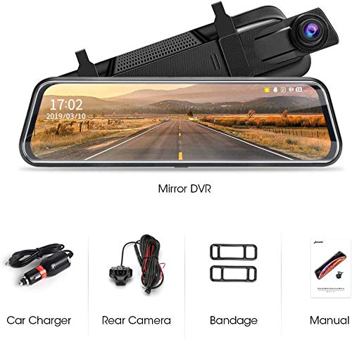 Jansite 10 Inch Mirror Dash Cam 1080P FHD Night Vision Touch Screen Front Rear View Backup Camera with 170 Degree Angle and 10 Meters Cable - View 9 of 9