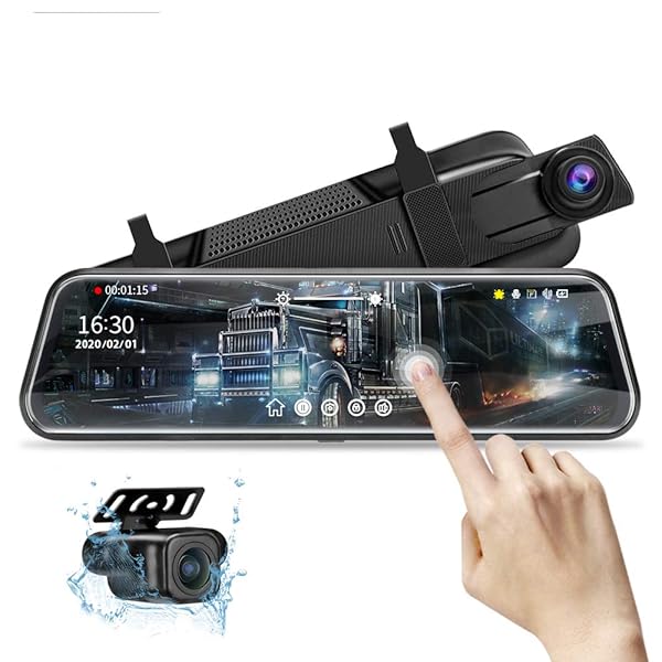 Jansite 10 Inch Mirror Dash Cam 1080P FHD Night Vision Touch Screen Front Rear View Backup Camera with 170 Degree Angle and 10 Meters Cable