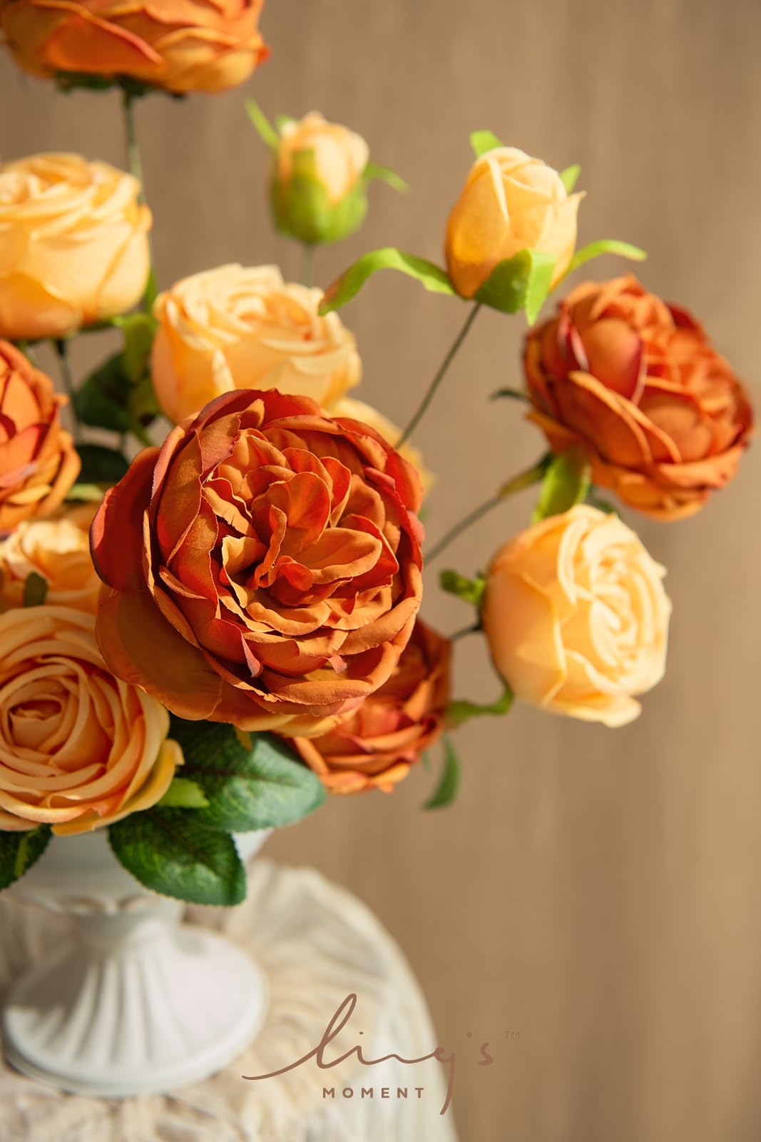 Ling's Moment Terracotta Silk Austin Roses Orange for Fall Wedding Bouquets Centerpieces Party Home Decoration - View 3 of 5