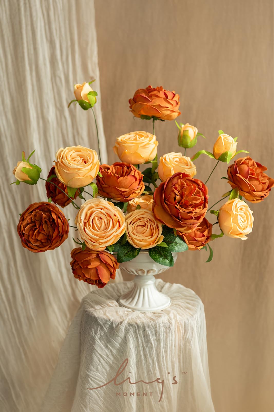 Ling's Moment Terracotta Silk Austin Roses Orange for Fall Wedding Bouquets Centerpieces Party Home Decoration - View 4 of 5