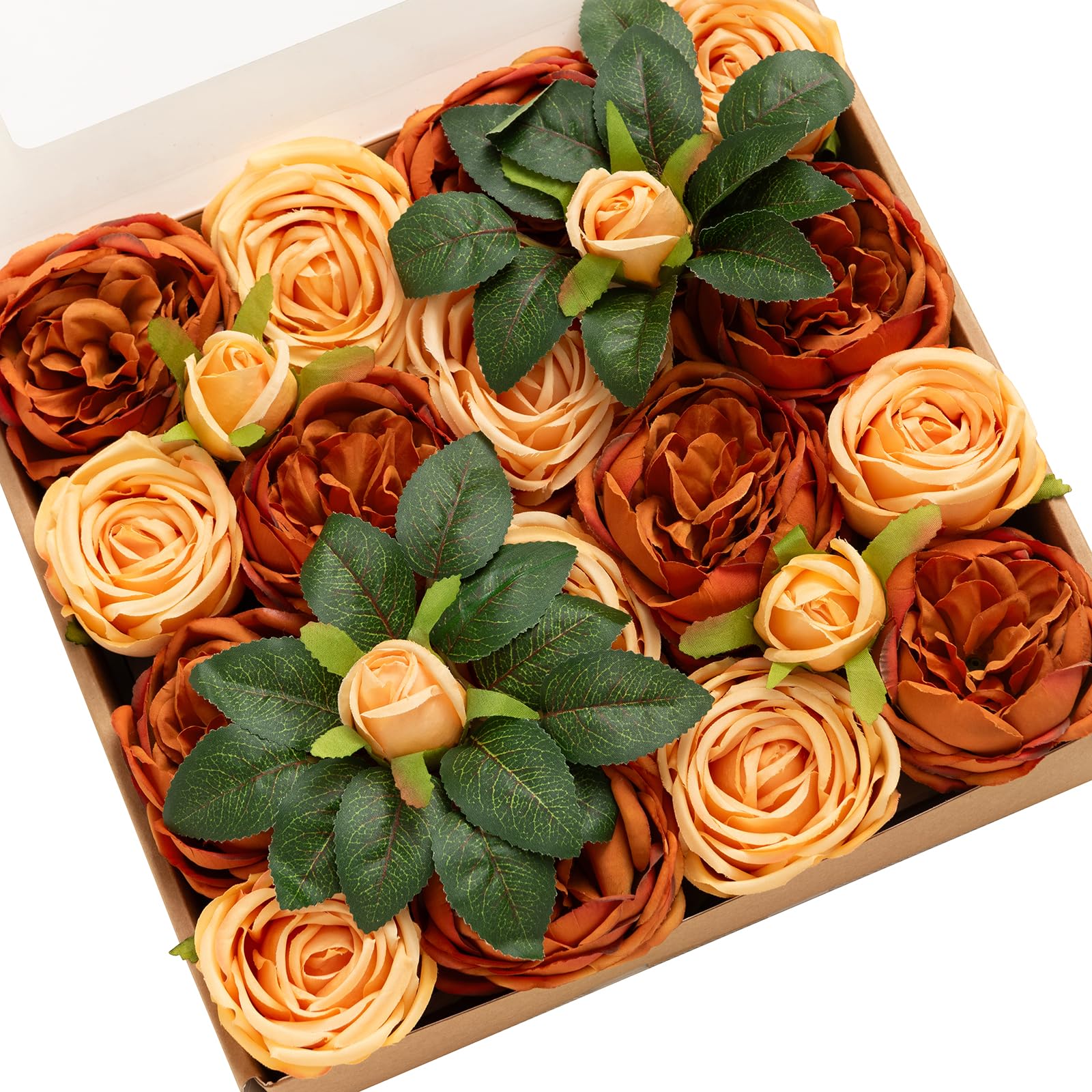 Ling's Moment Terracotta Silk Austin Roses Orange for Fall Wedding Bouquets Centerpieces Party Home Decoration