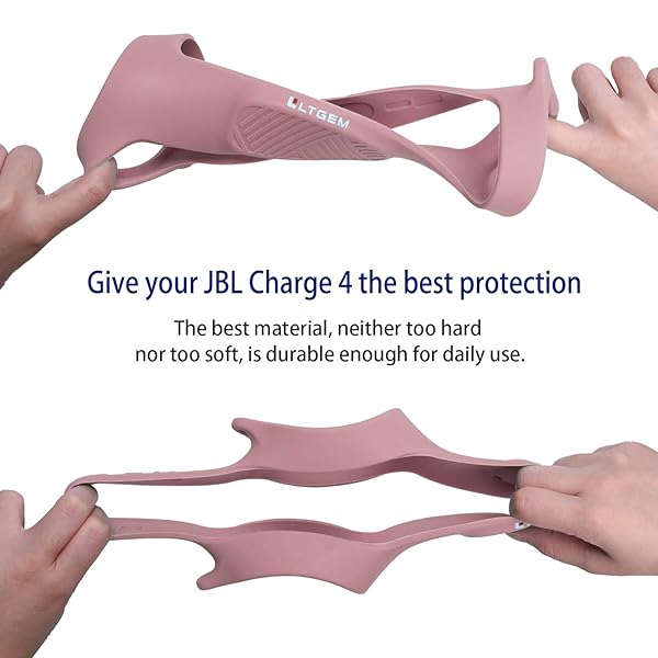 L LTGEM LTGEM Silicone Case Cover for JBL Charge 4 Speaker Waterproof Soft Skin Travel Pouch with Shoulder Strap Pink - View 8 of 10