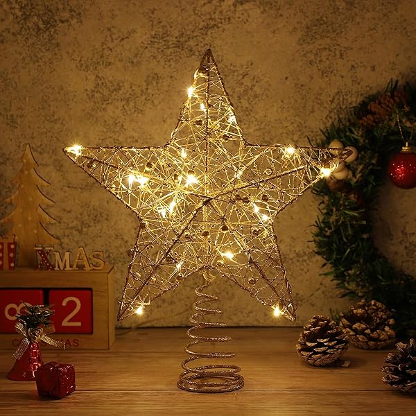STOBOK STOBOK Golden Christmas Tree Topper Star with Glitter Lights 10 x 12 inch Ornament for Holiday Home Decor - View 4 of 10