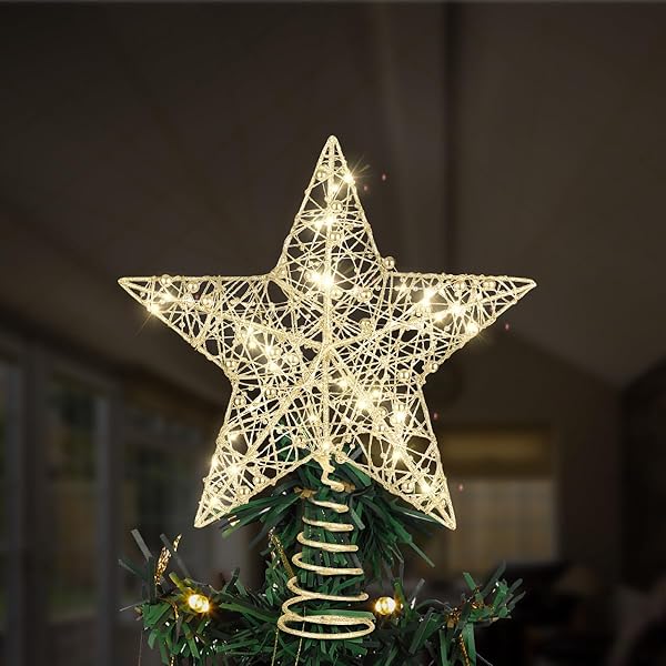 STOBOK STOBOK Golden Christmas Tree Topper Star with Glitter Lights 10 x 12 inch Ornament for Holiday Home Decor - View 5 of 10