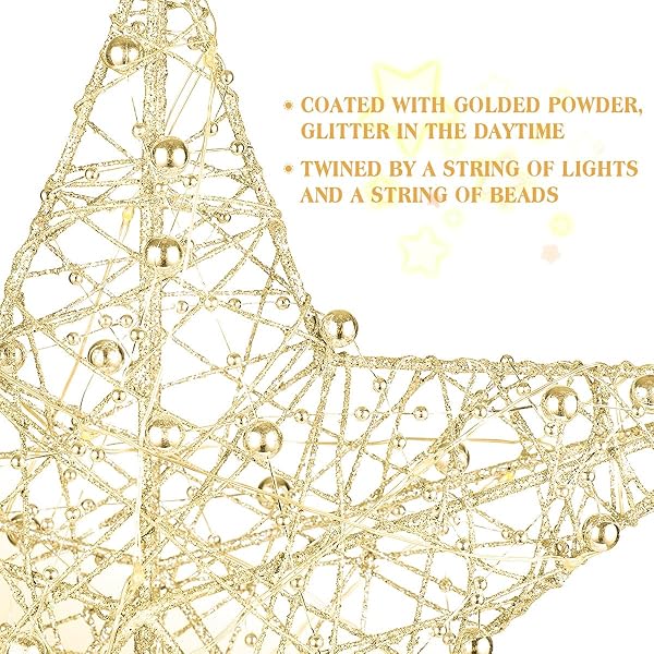 STOBOK STOBOK Golden Christmas Tree Topper Star with Glitter Lights 10 x 12 inch Ornament for Holiday Home Decor - View 9 of 10