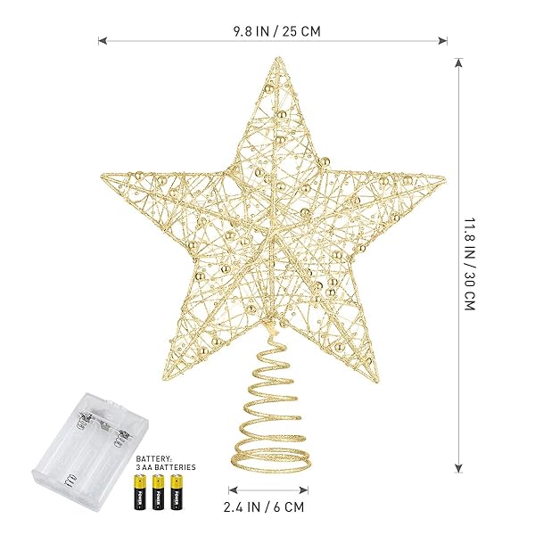 STOBOK STOBOK Golden Christmas Tree Topper Star with Glitter Lights 10 x 12 inch Ornament for Holiday Home Decor - View 10 of 10