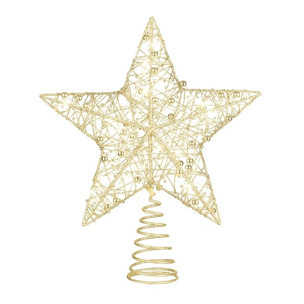 STOBOK STOBOK Golden Christmas Tree Topper Star with Glitter Lights 10 x 12 inch Ornament for Holiday Home Decor