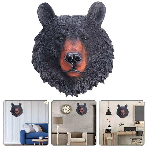 VOSAREA VOSAREA Animal Head Wall Art Resin Bear Head Sculpture for Indoor Study Room Decoration Mini Bust Wall Hanging Ornament - View 5 of 10