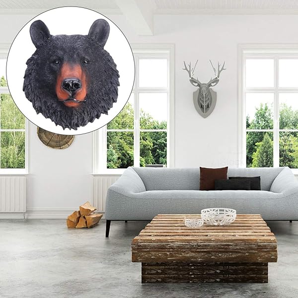 VOSAREA VOSAREA Animal Head Wall Art Resin Bear Head Sculpture for Indoor Study Room Decoration Mini Bust Wall Hanging Ornament - View 6 of 10