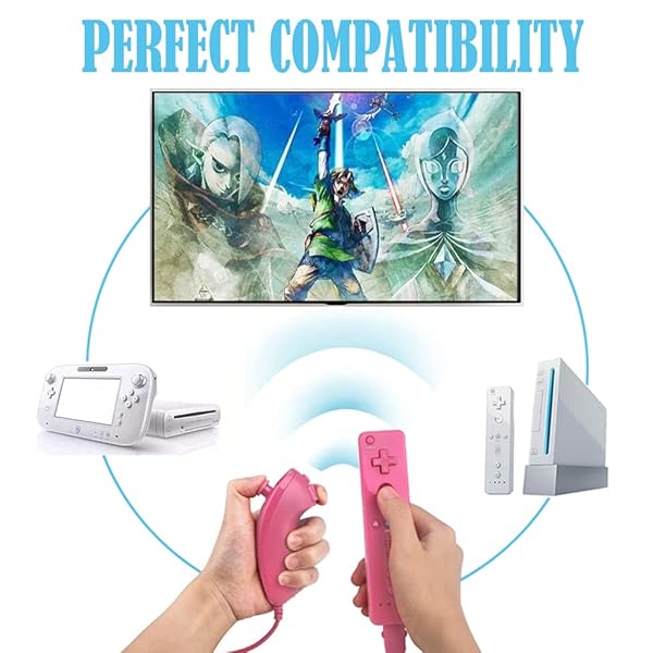 Tevodo Wii Remote Controller 2 Pack Upgrade Wireless Controllers for Wii and Wii U Console Pink and Blue - View 3 of 8