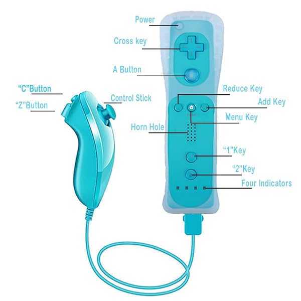 Tevodo Wii Remote Controller 2 Pack Upgrade Wireless Controllers for Wii and Wii U Console Pink and Blue - View 4 of 8