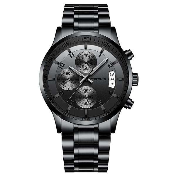 CRRJU CRRJU Men's Waterproof Stainless Steel Chronograph Watch - Unique Grey Quartz with Auto Date Window