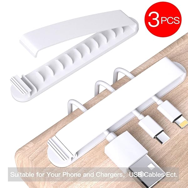 pzoz Pzoz Cable Clips 3 Pack Cord Organizer for Home Office Desk Phone Car Self Adhesive Cable Management White - View 3 of 7