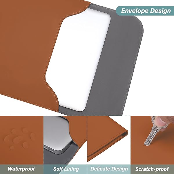 MOSISO MOSISO 13 Inch Laptop Case Sleeve for MacBook Air Pro M1 M2 Faux Suede Leather with Small Bag Brown - View 4 of 8