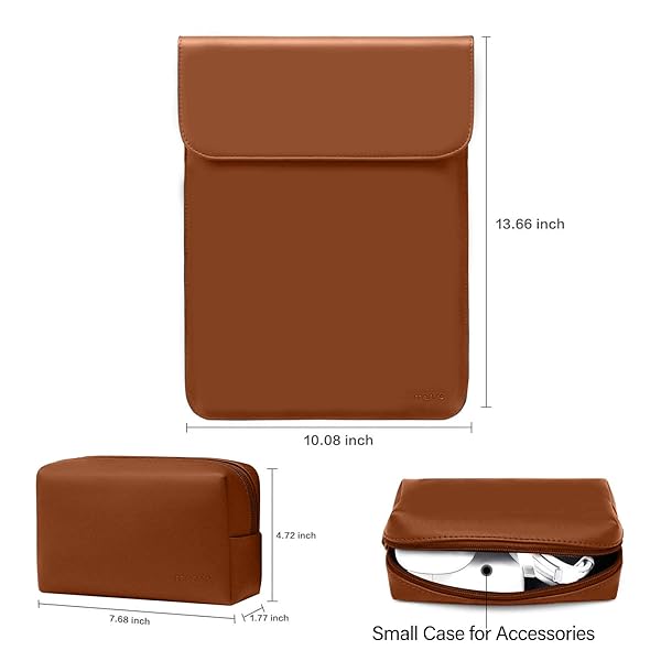 MOSISO MOSISO 13 Inch Laptop Case Sleeve for MacBook Air Pro M1 M2 Faux Suede Leather with Small Bag Brown - View 5 of 8