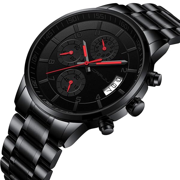 CRRJU CRRJU Mens Fashion Business Auto Date Quartz Watch Full Steel Band Red Grey Army Style - View 3 of 6