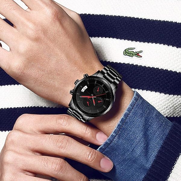 CRRJU CRRJU Mens Fashion Business Auto Date Quartz Watch Full Steel Band Red Grey Army Style - View 6 of 6