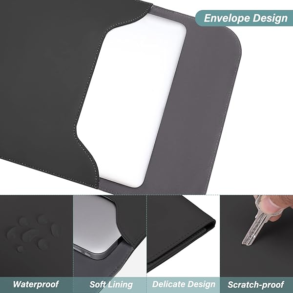 MOSISO MOSISO 13 Inch Laptop Case Sleeve for MacBook Air Pro M1 M2 Faux Suede Leather with Small Bag Black - View 4 of 8