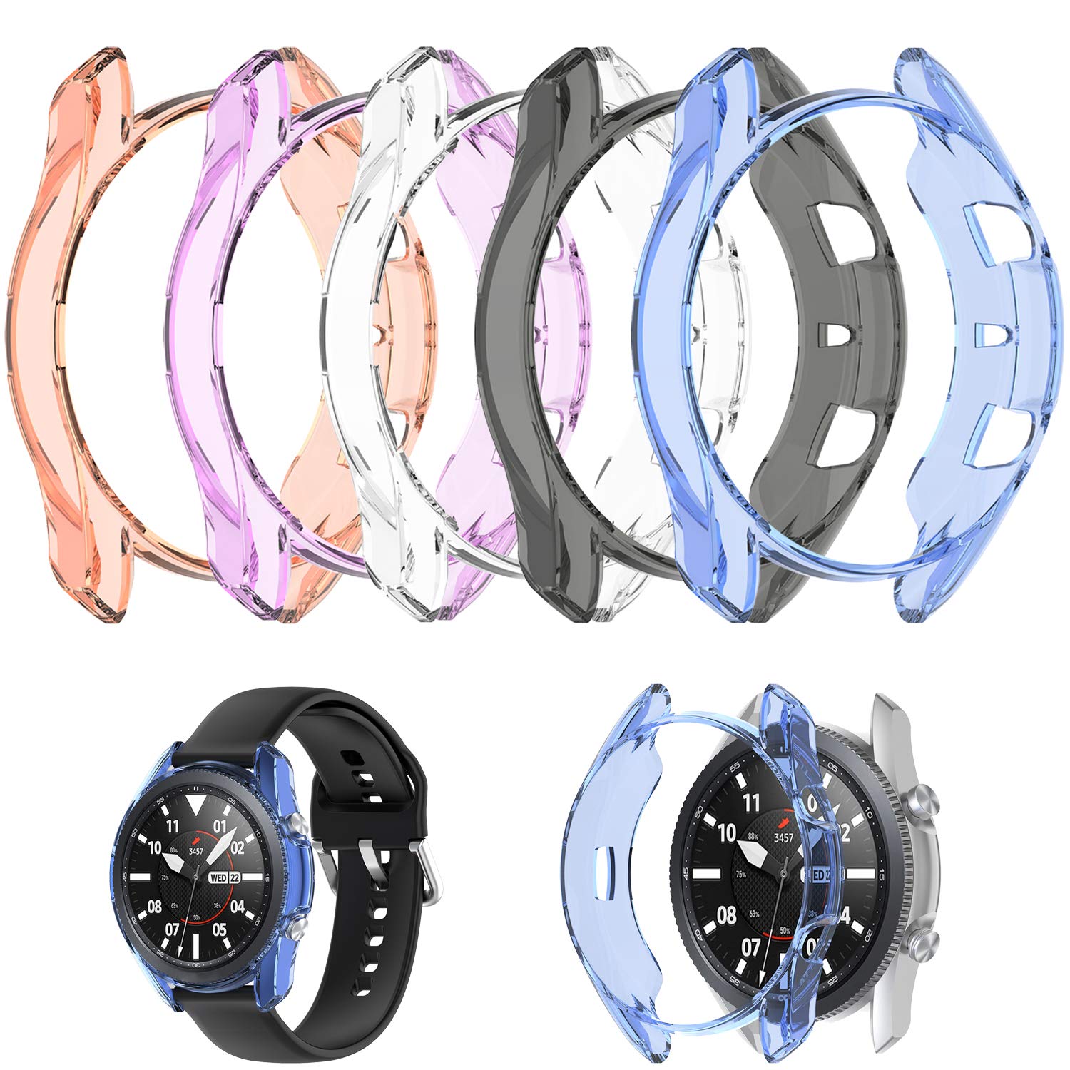 Lijinlan 5-Pack Shock-Proof TPU Case for Samsung Galaxy Watch 3 45mm - Slim Translucent Bumper Protector