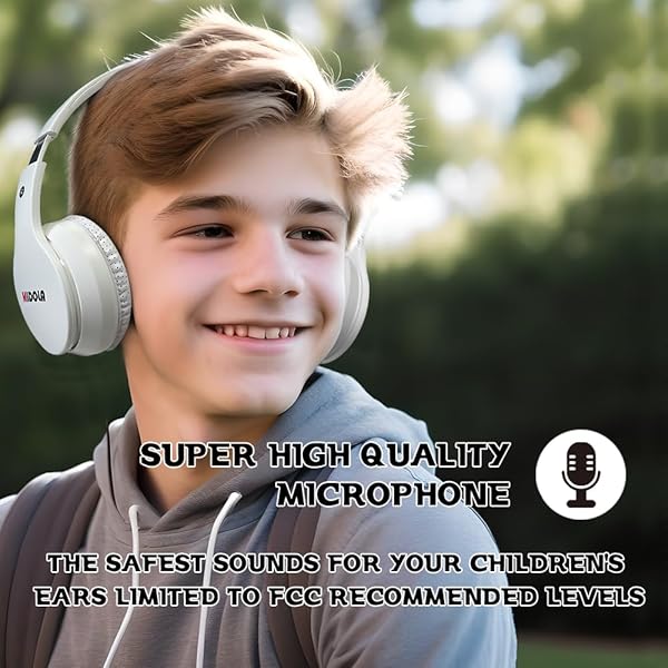 MIDOLA MIDOLA Kids Bluetooth Headphones 60H Playtime Volume Limit Over Ear Foldable Wired AUX Mic for Children Travel School Phone Tablet White - View 4 of 8