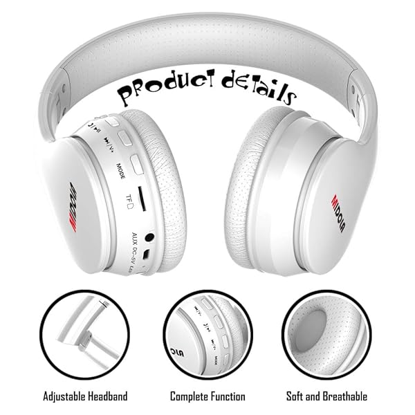 MIDOLA MIDOLA Kids Bluetooth Headphones 60H Playtime Volume Limit Over Ear Foldable Wired AUX Mic for Children Travel School Phone Tablet White - View 8 of 8