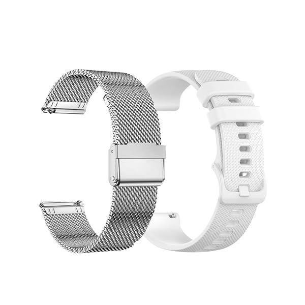 YEEJOK Yeejok 22mm Smartwatch Bands for Fossil Gen 5E Carlyle Julianna Gen 4 Explorist HR White Silicone Sport and Silver Mesh Strap - View 2 of 8