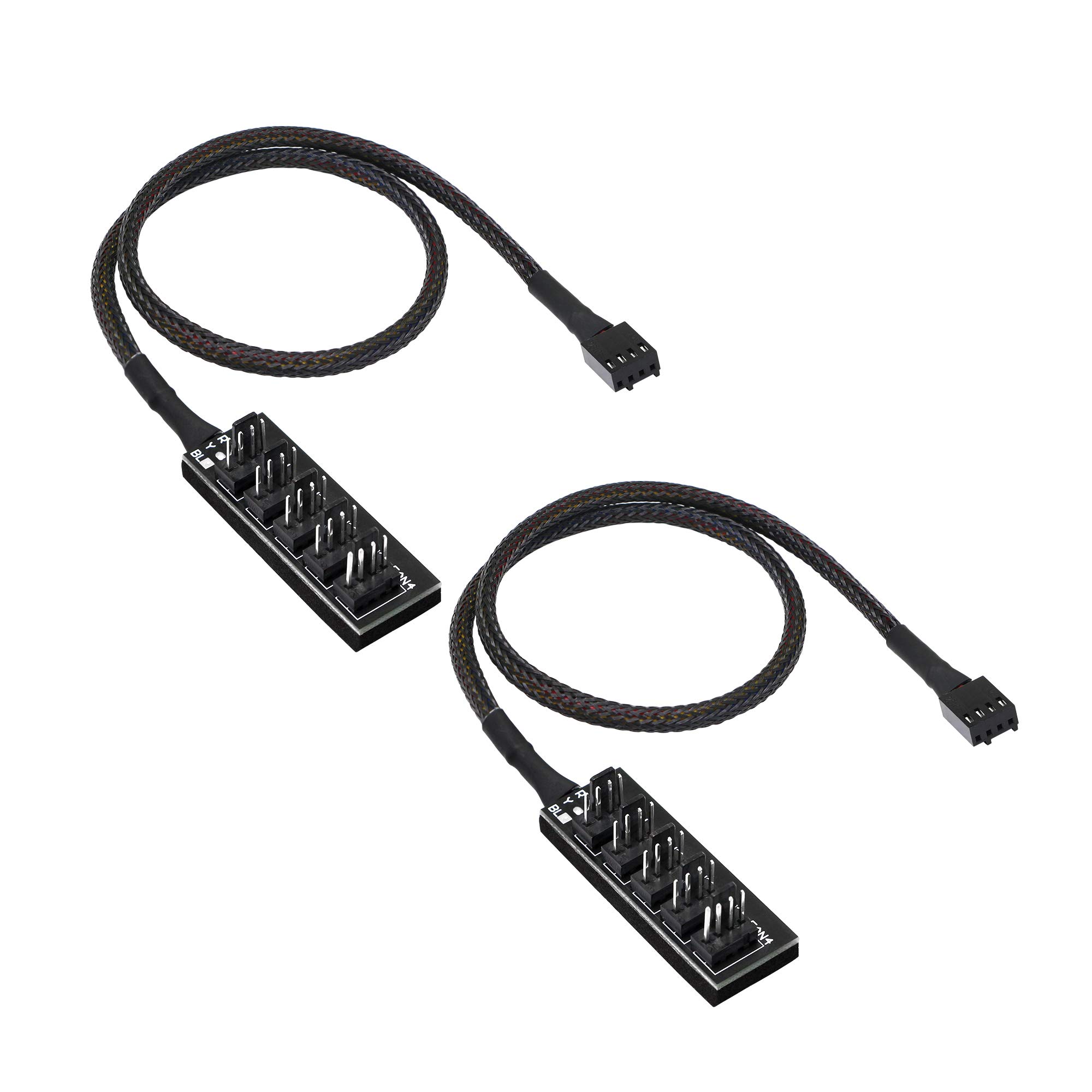 CERRXIAN CERRXIAN 4 Pin PWM Fan Hub Splitter Power Supply Cable 1 to 5 Way for PC CPU Cooling Case Fans 14.8inch 2-Pack