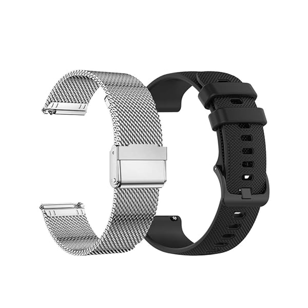 YEEJOK Yeejok 22mm Smartwatch Bands for Fossil Gen 5E Carlyle Julianna Gen 4 Explorist HR Black Silicone Sport and Silver Mesh Strap - View 2 of 7