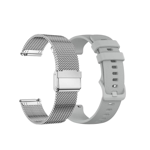YEEJOK Yeejok 22mm Smartwatch Bands for Fossil Gen 5E Carlyle Julianna Gen 4 Explorist HR Gray Silicone Sport and Silver Mesh Strap - View 2 of 7