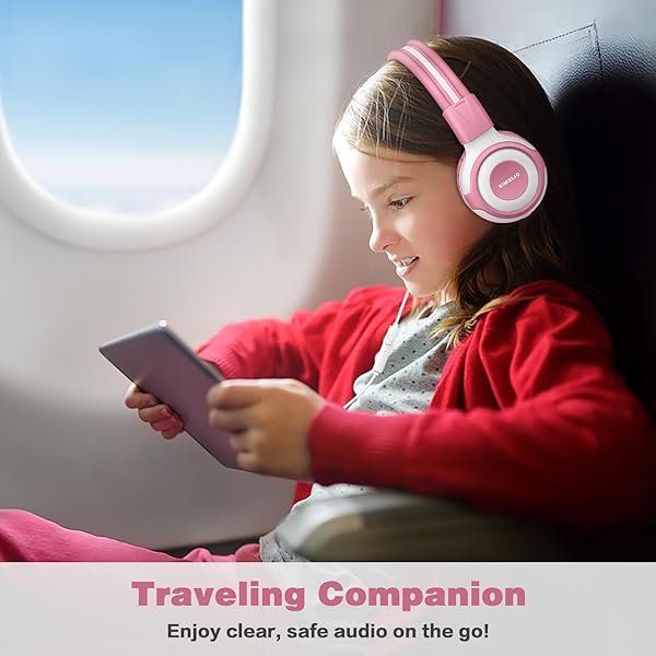 SIMOLIO SIMOLIO Wired Headphones for Kids with Mic and Share Port Volume Limit 75dB 85dB 94dB Portable Bag Stereo Sound Tangle-Free Cord Pink White - View 2 of 7