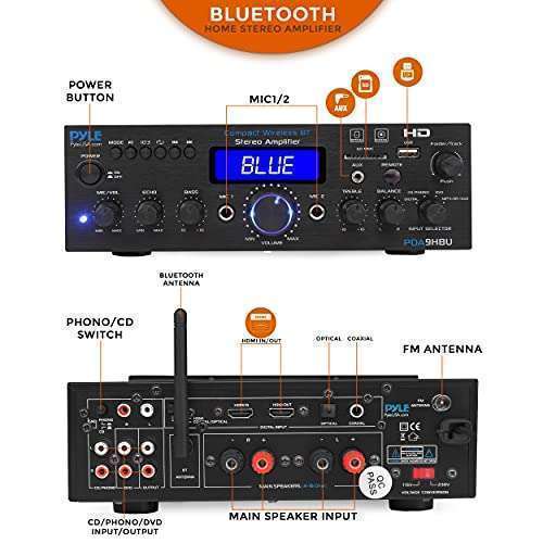 Pyle Buy Pyle Wireless Bluetooth Home Stereo Amplifier - 200W Multi-Channel Receiver with HDMI, FM Radio, USB/SD & Remote - PDA9HBU - View 3 of 8