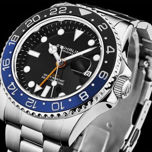 Stuhrling Original Stuhrling Original Men's Stainless Steel Watch: Dual Time, Date, Triple Row Bracelet & Screw Down Crown - View 2 of 6