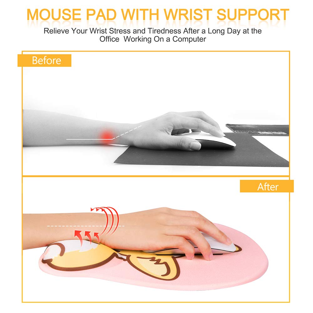 HAOCOO HAOCOO Ergonomic Pink Mouse Pad with Wrist Support Cute Corgi Design for Gaming and Office Use Non-Slip Backing Pain Relief - View 2 of 7