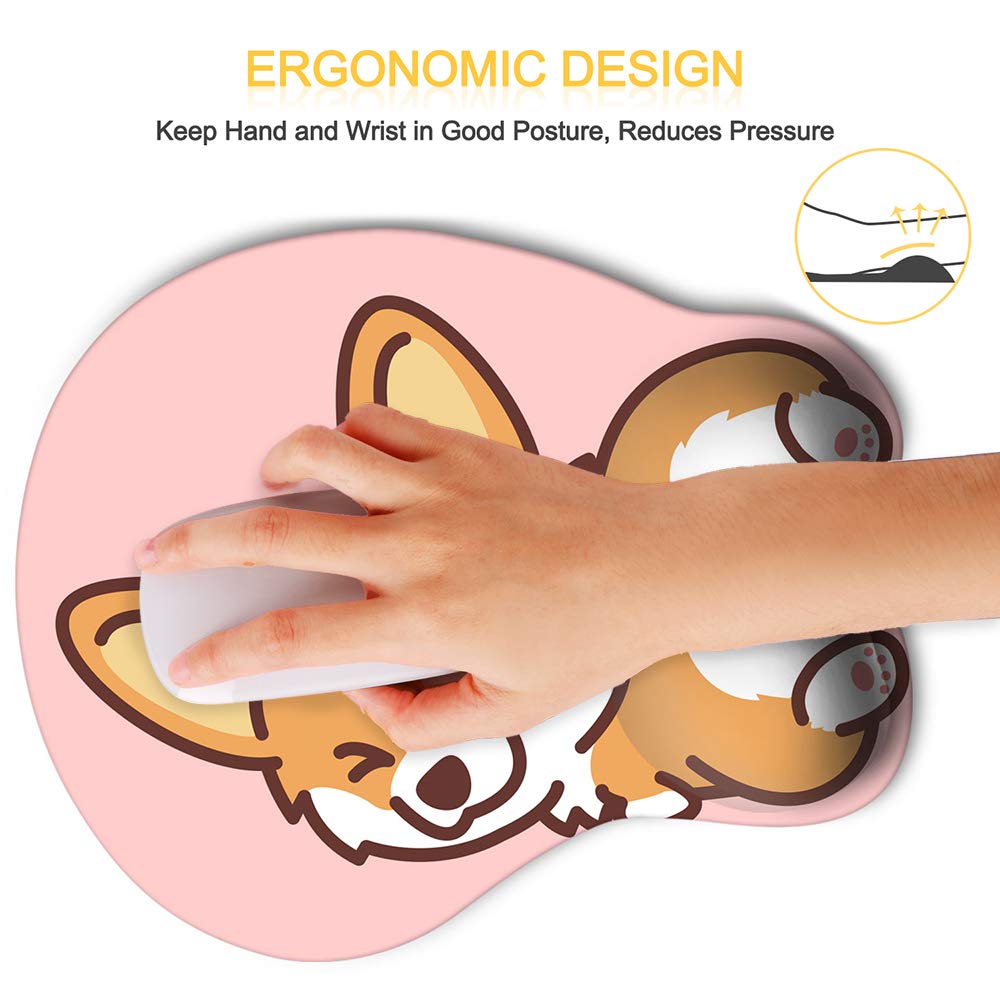 HAOCOO HAOCOO Ergonomic Pink Mouse Pad with Wrist Support Cute Corgi Design for Gaming and Office Use Non-Slip Backing Pain Relief - View 3 of 7