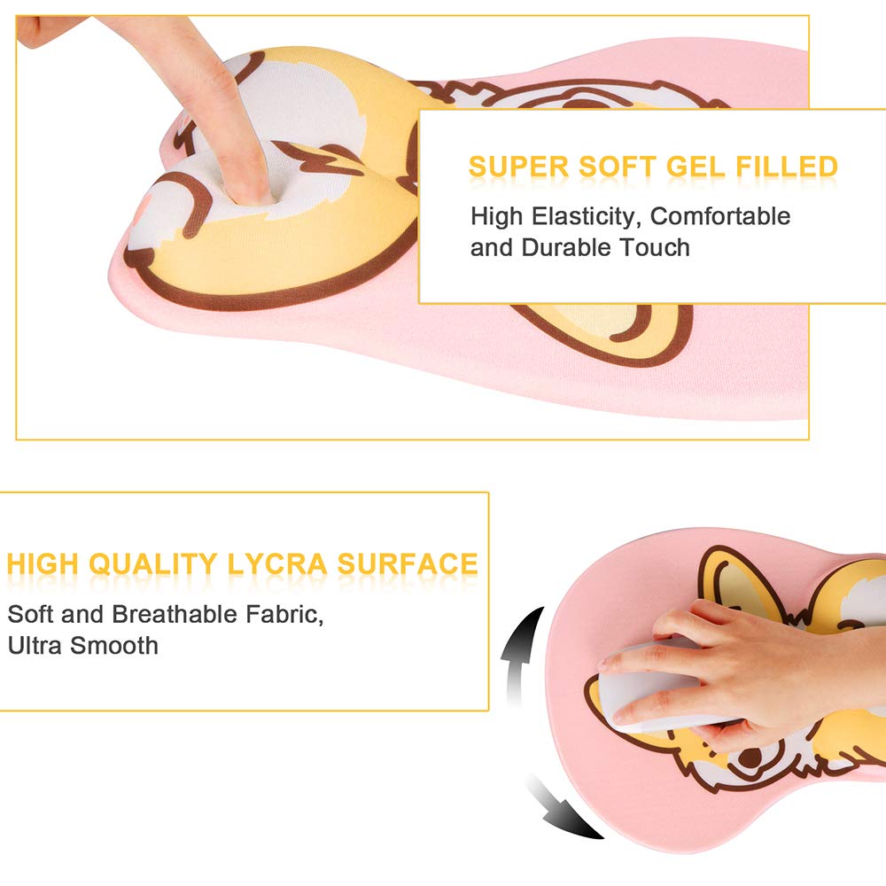 HAOCOO HAOCOO Ergonomic Pink Mouse Pad with Wrist Support Cute Corgi Design for Gaming and Office Use Non-Slip Backing Pain Relief - View 4 of 7