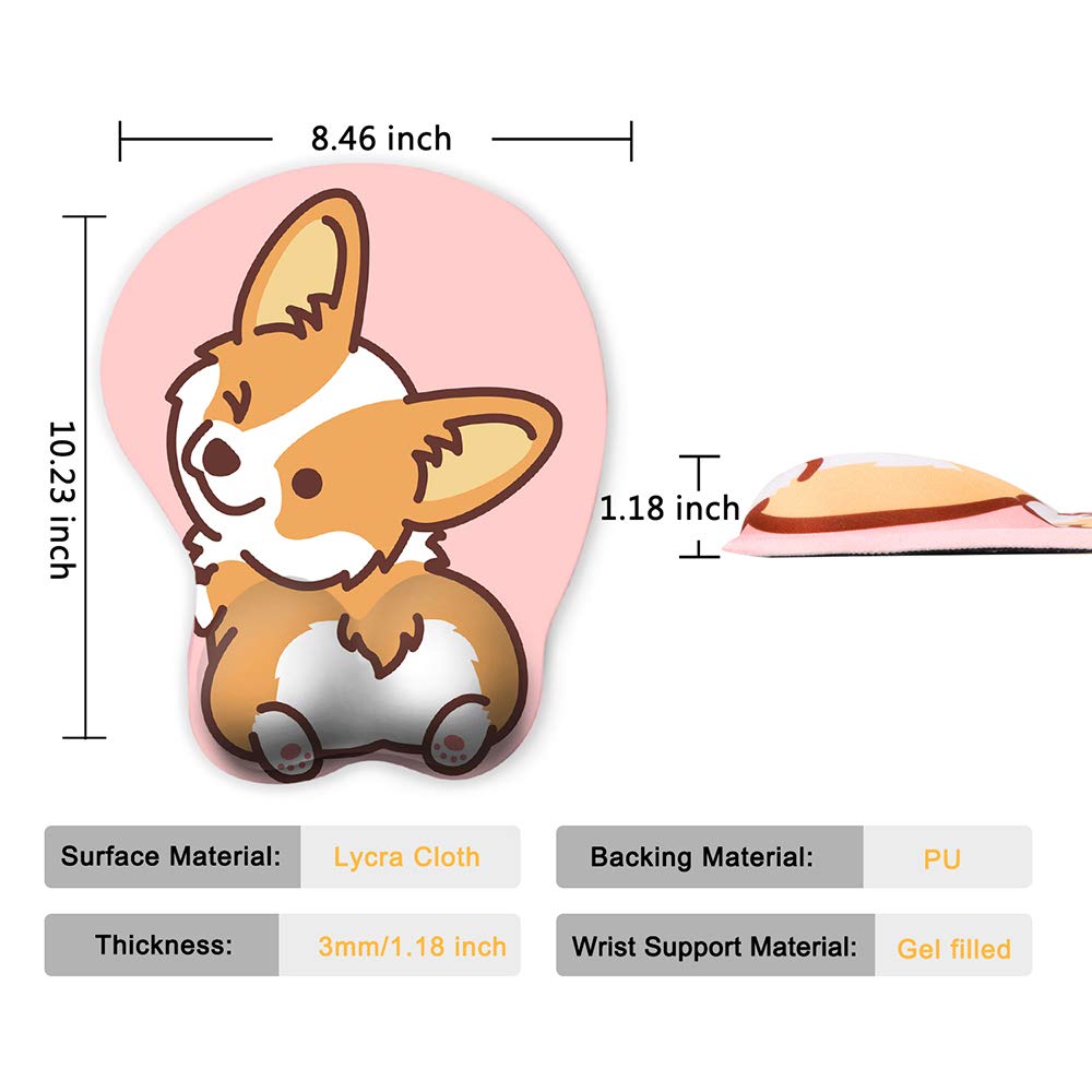 HAOCOO HAOCOO Ergonomic Pink Mouse Pad with Wrist Support Cute Corgi Design for Gaming and Office Use Non-Slip Backing Pain Relief - View 7 of 7