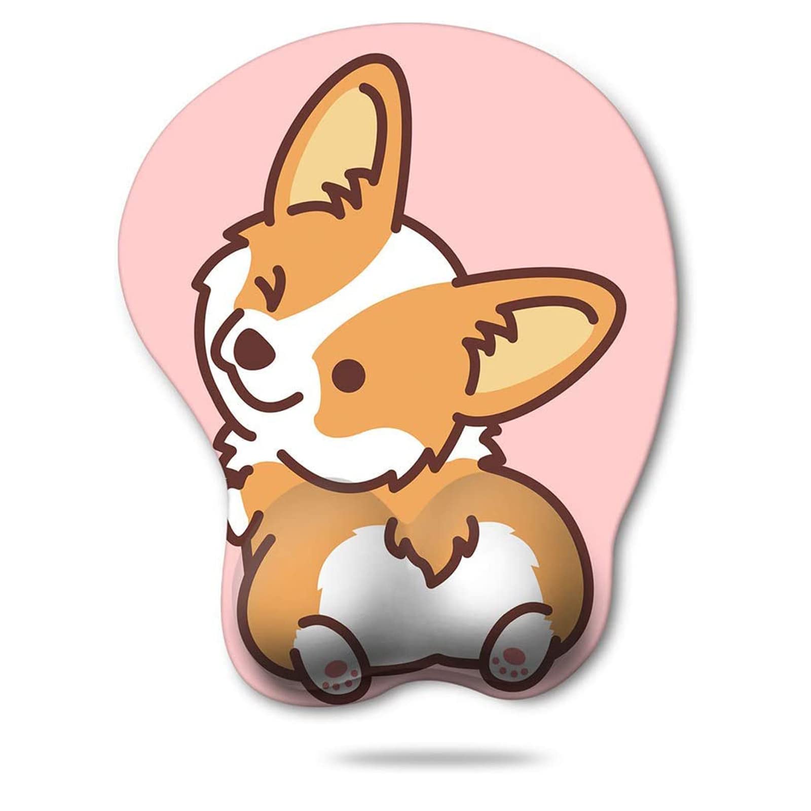 HAOCOO Ergonomic Pink Mouse Pad with Wrist Support Cute Corgi Design for Gaming and Office Use Non-Slip Backing Pain Relief
