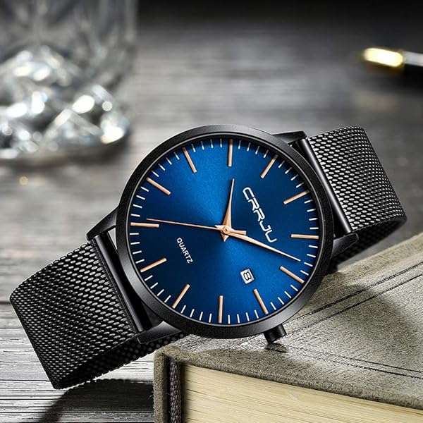 CRRJU CRRJU Men's Ultra Thin Fashion Watch: 7MM Waterproof Stainless Steel Mesh Band - View 5 of 8